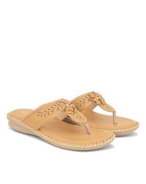 women perforated t-strap flat sandals