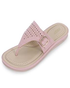 women perforated t-strap flip-flops