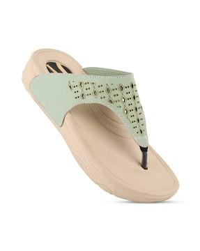 women perforated t-strap sandals