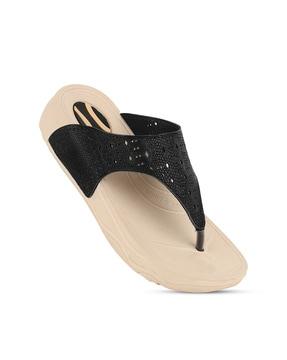 women perforated thong-strap flip-flops