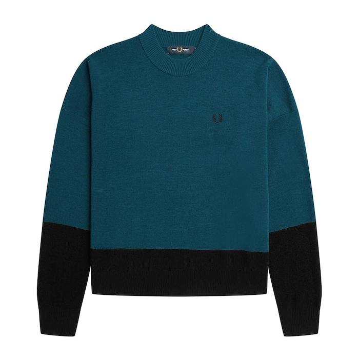 women petrol blue colourblock logo jumper