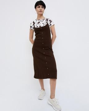 women pinafore dress with mickey mouse print t-shirt