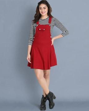 women pinafore dress with striped top