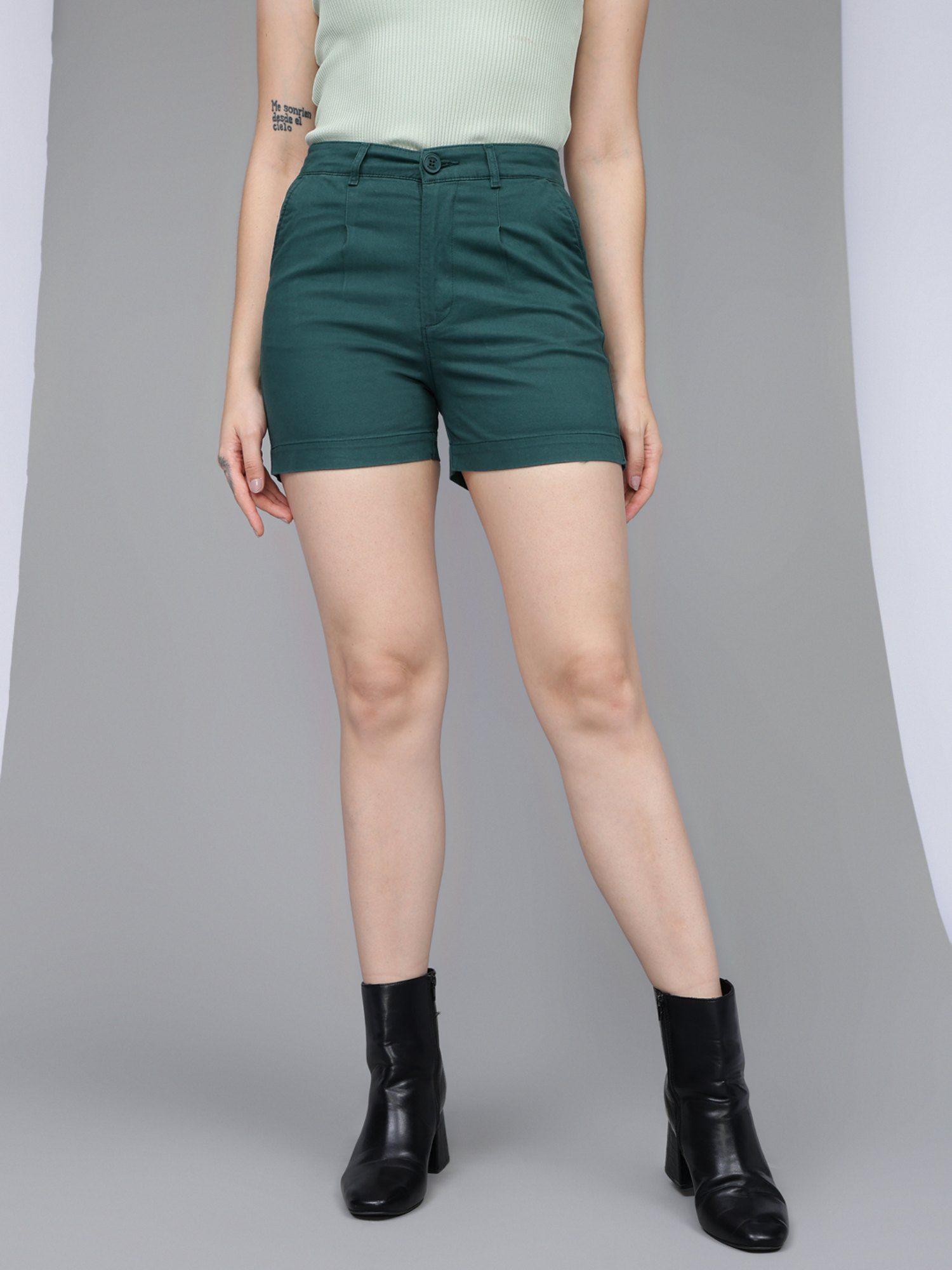 women pine green grey high-rise cotton vintage shorts