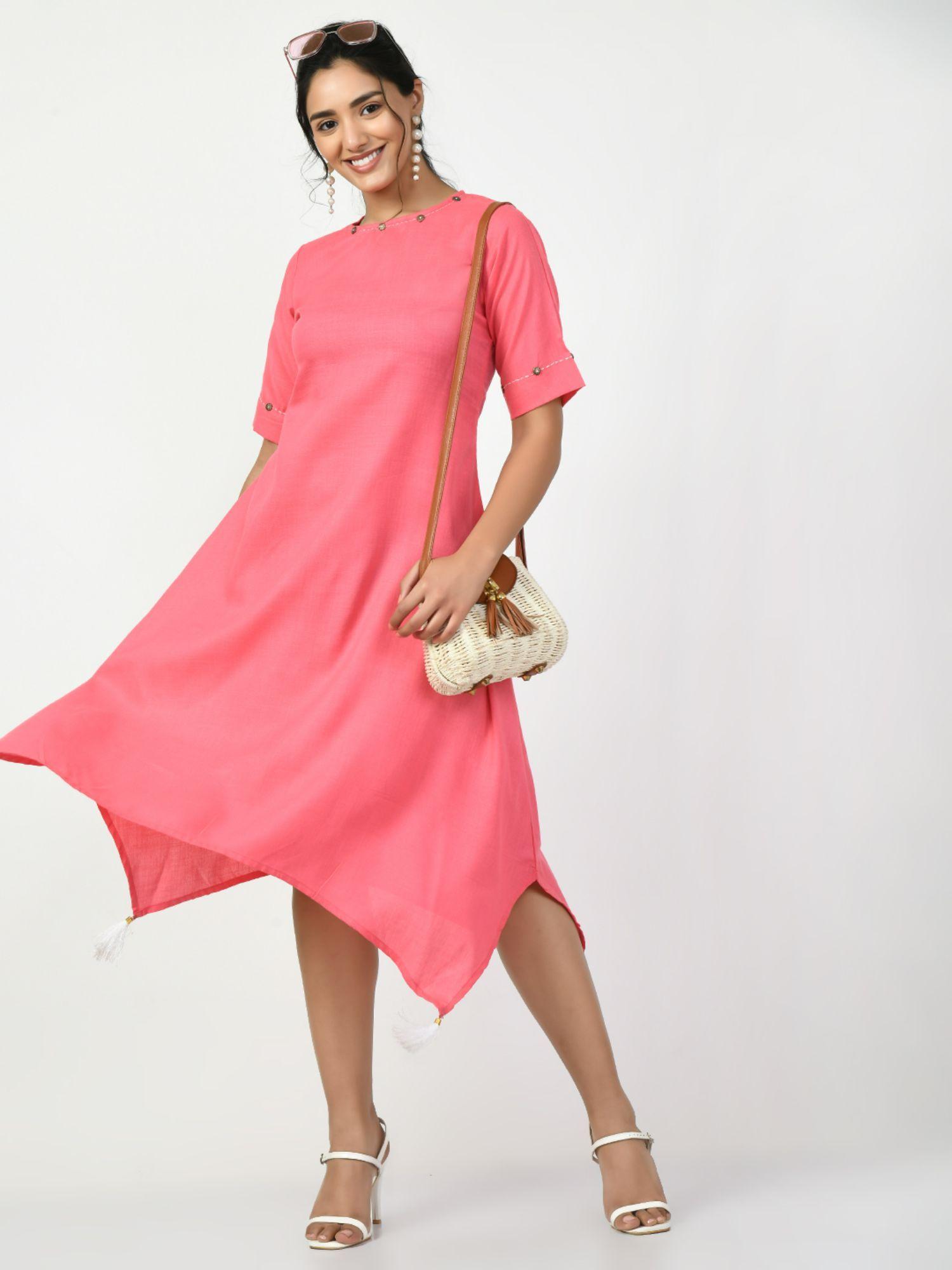 women pink a-line solid kurta