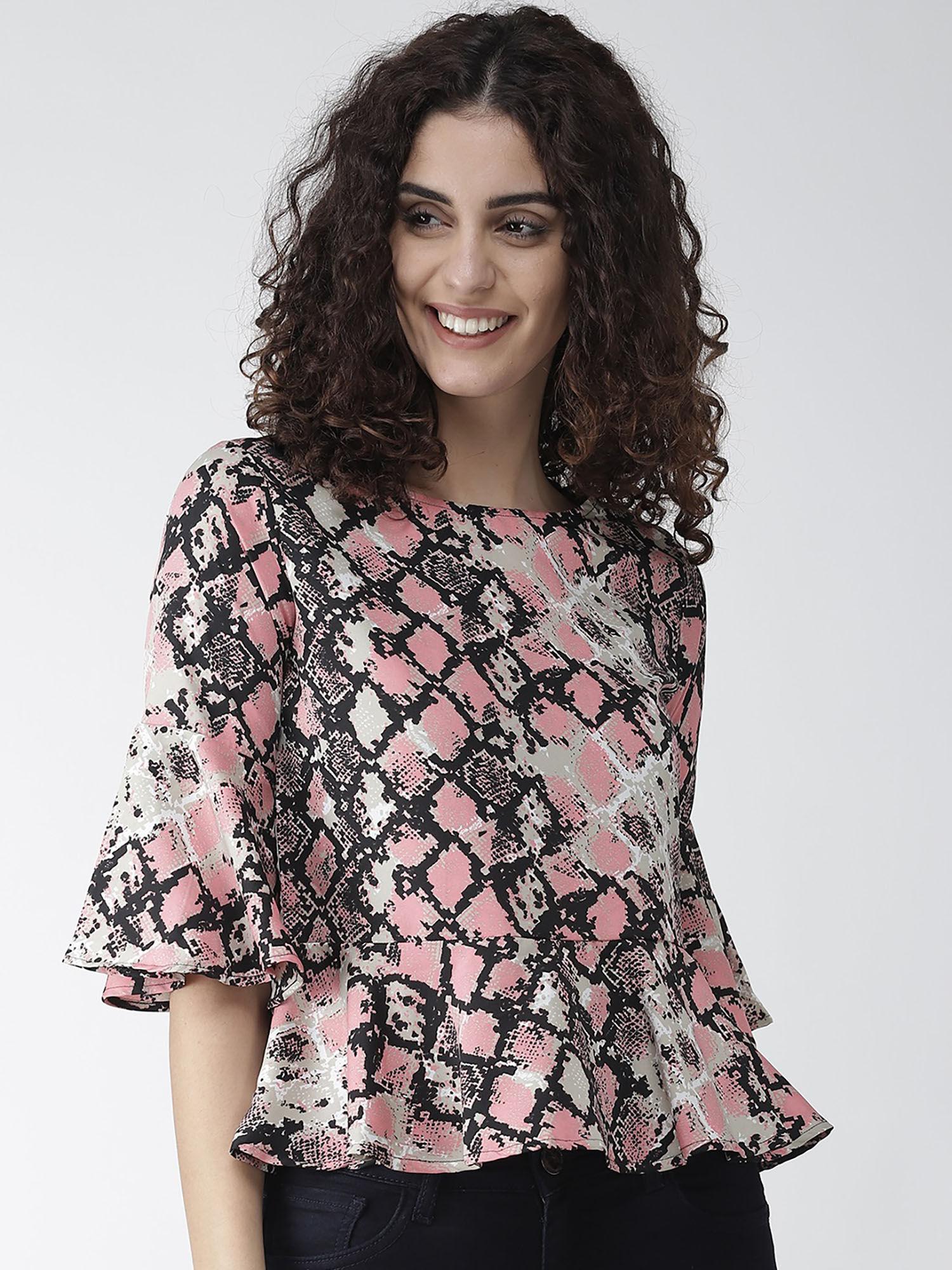 women pink and black snakeskin print a-line top