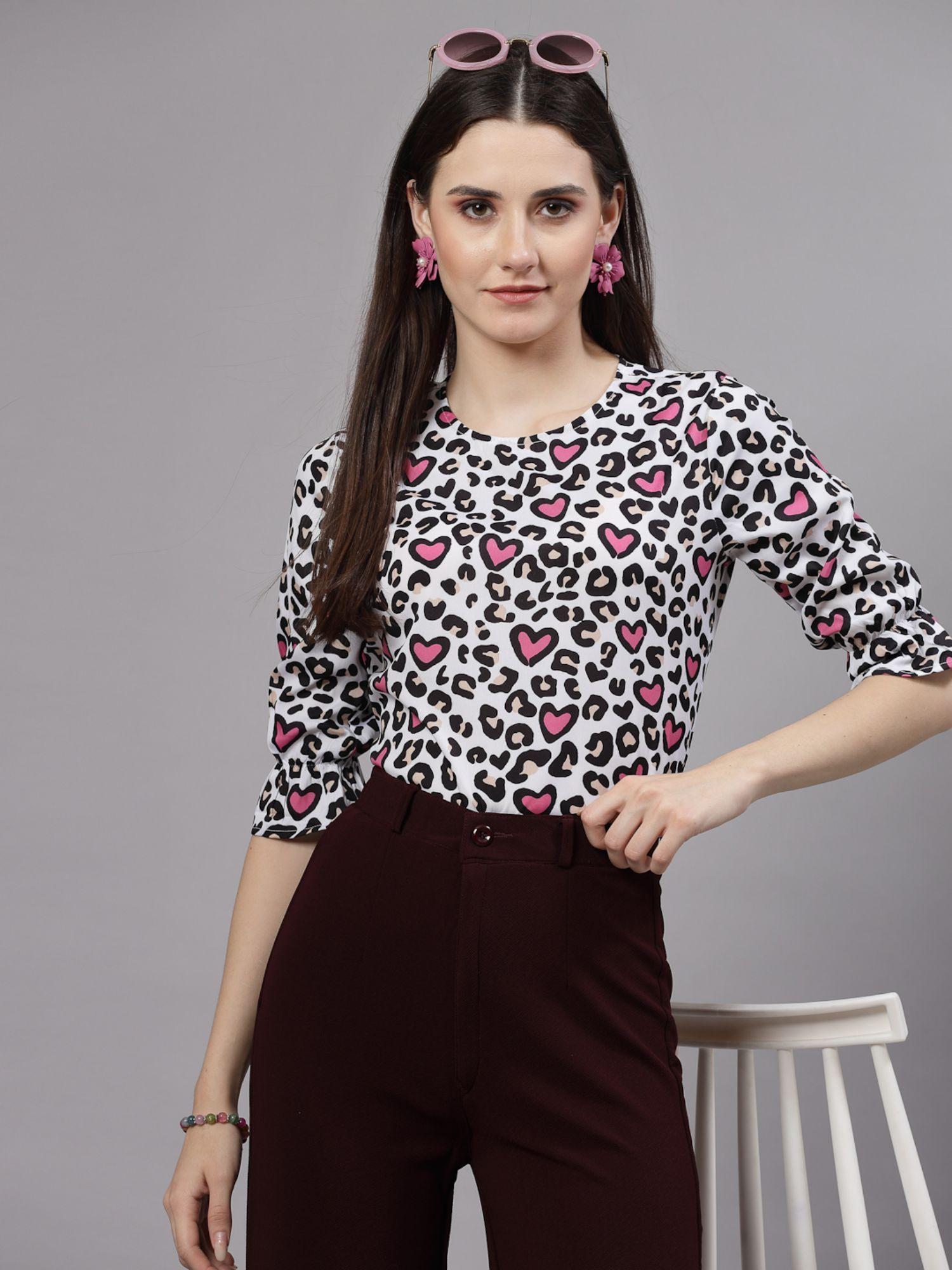 women pink and multi animal printed smart casual top