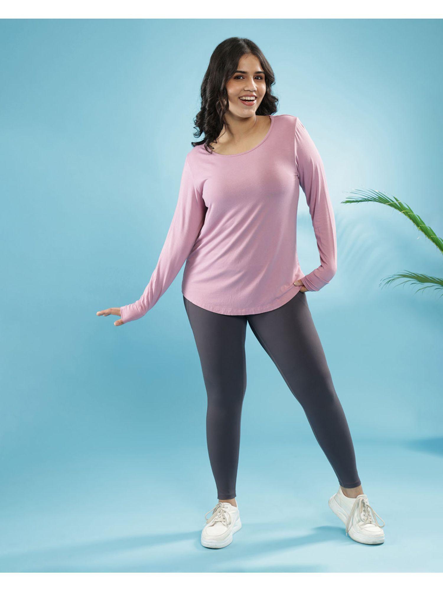 women pink bamboo full sleeve tee with cuffs