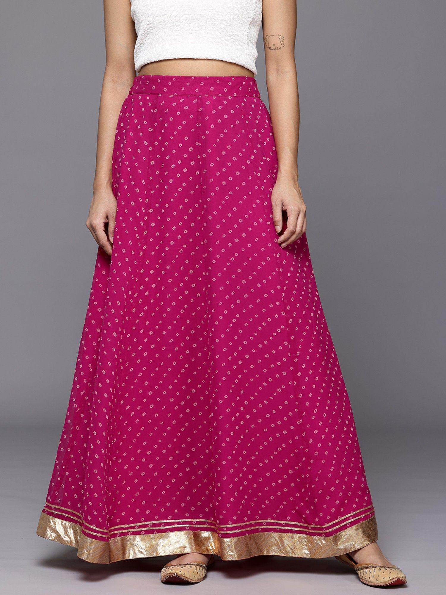 women pink bandhani printed skirt