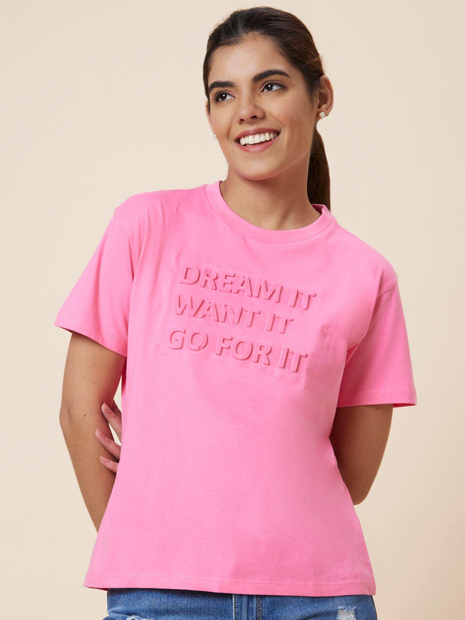 women pink boxy fit cotton t-shirt