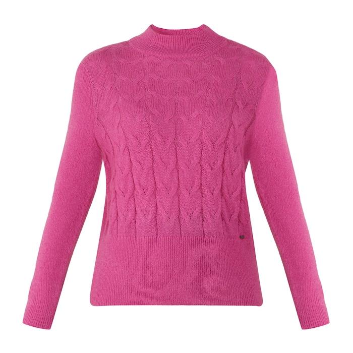 women pink cable knit sweater