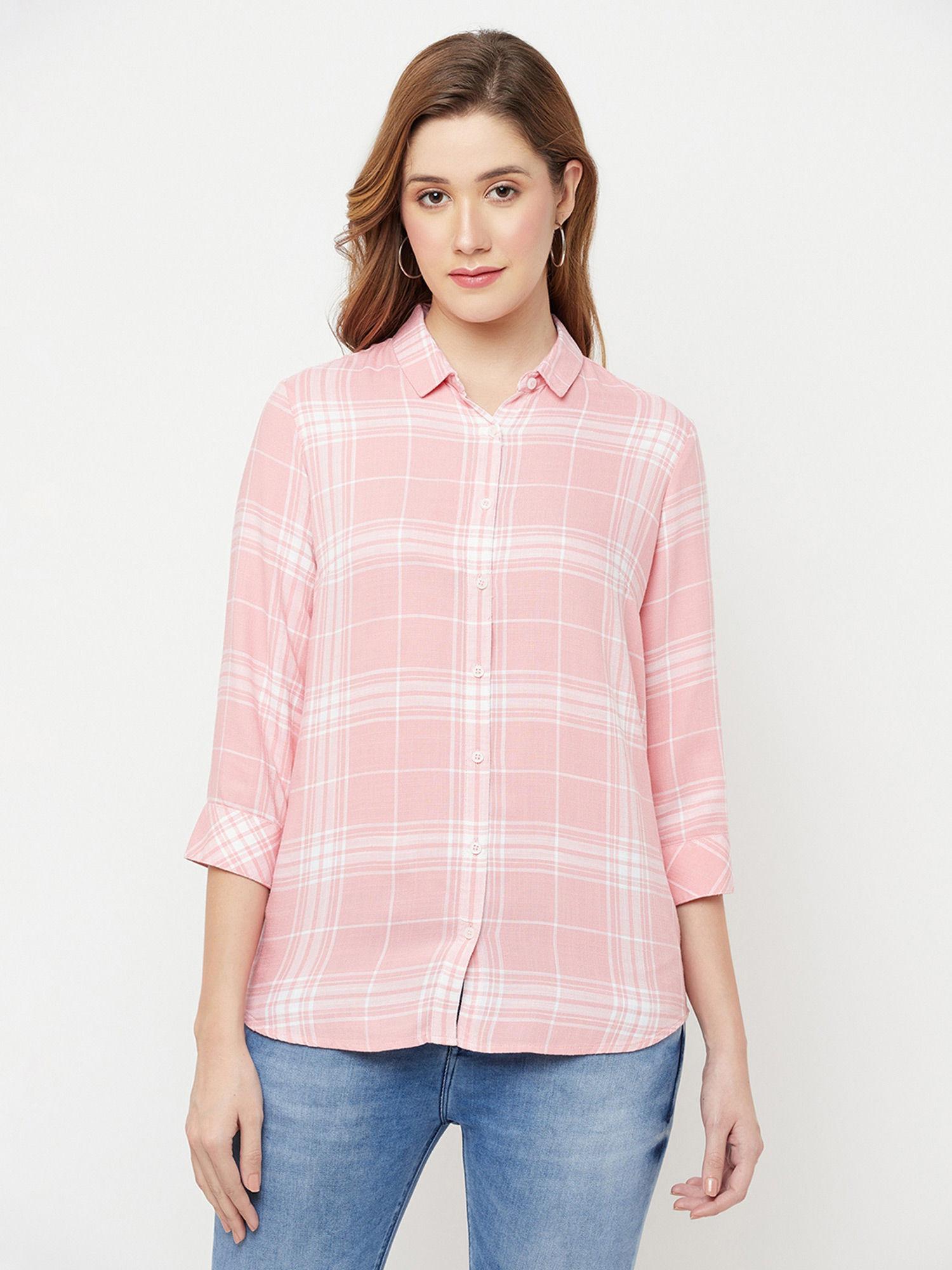 women pink checks casual shirt