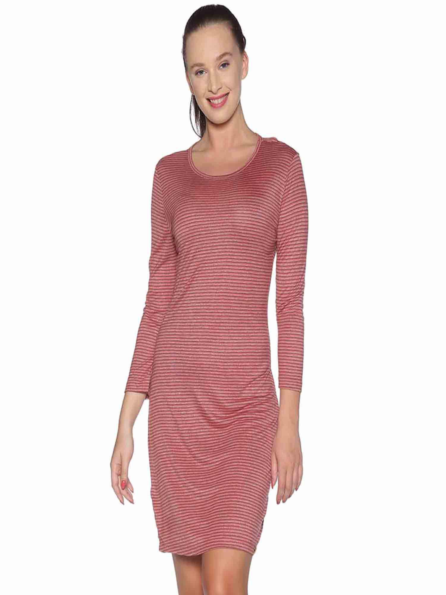 women pink color striped dress