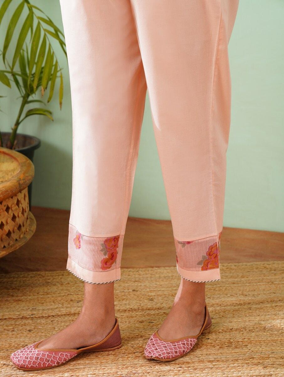 women pink cotton ankle length straight fit pants