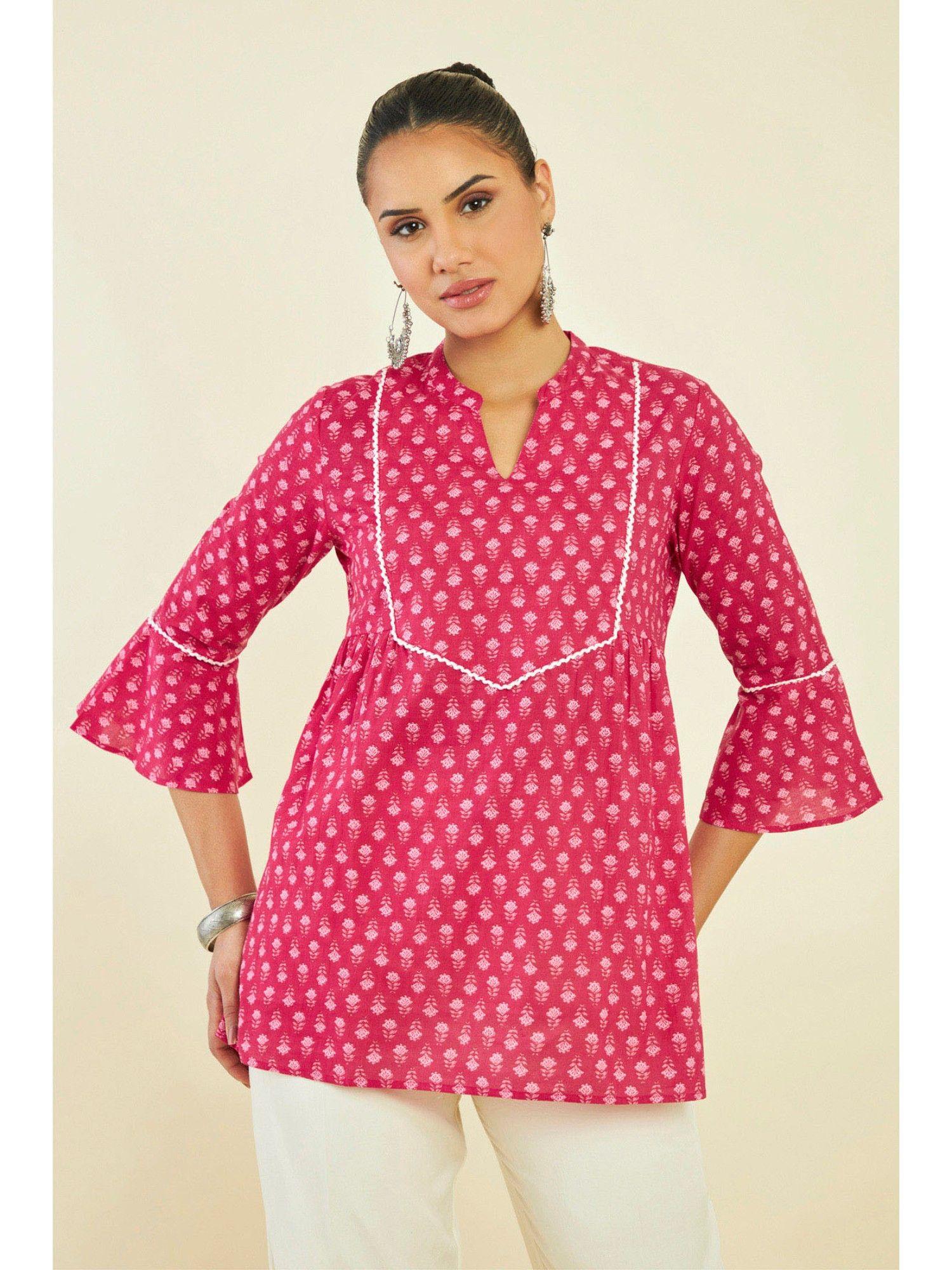 women pink cotton floral tunic