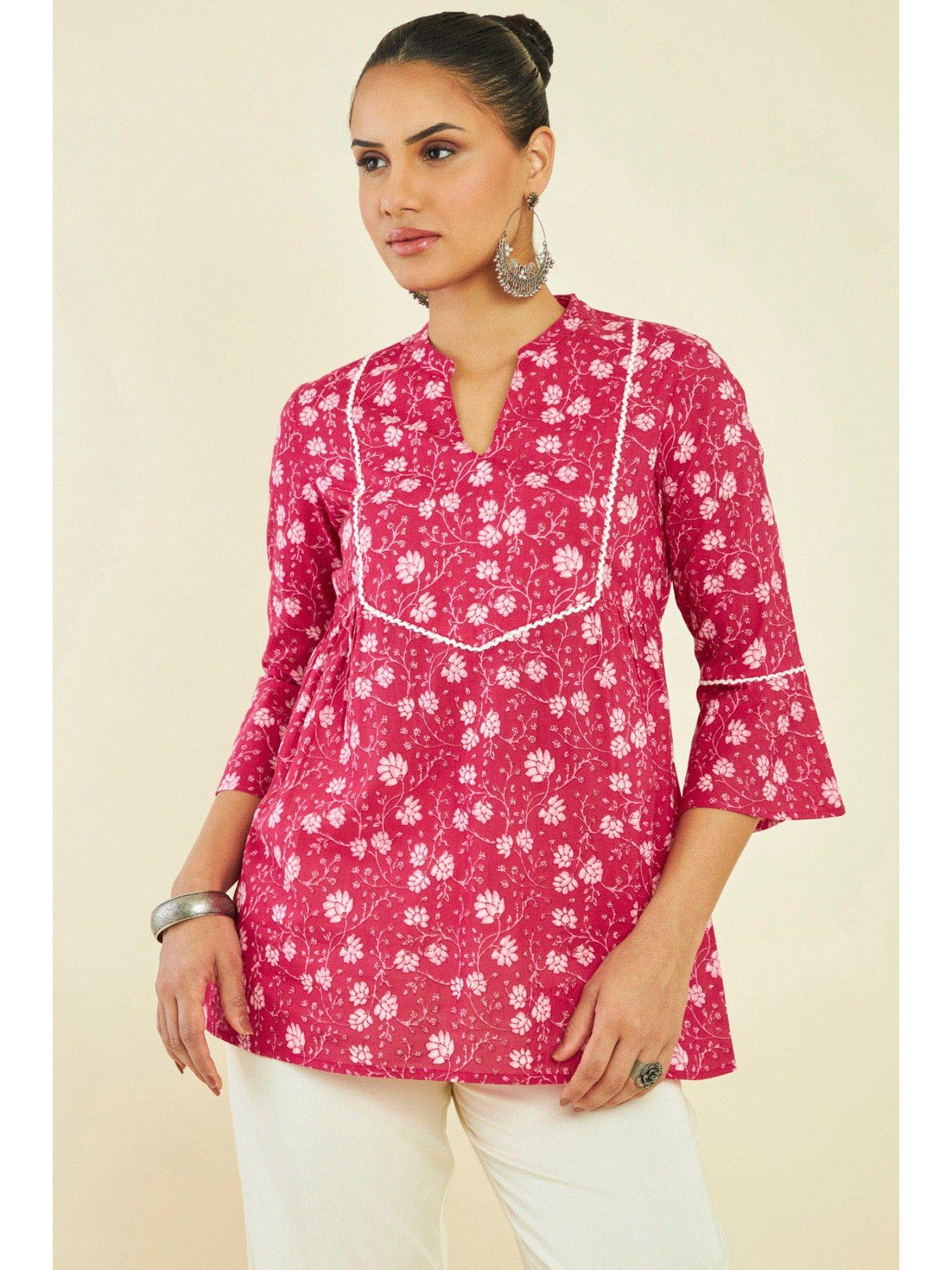 women pink cotton floral tunic