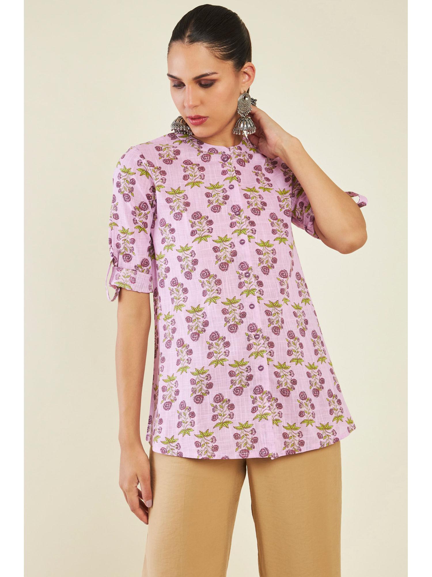 women pink cotton printed tunic