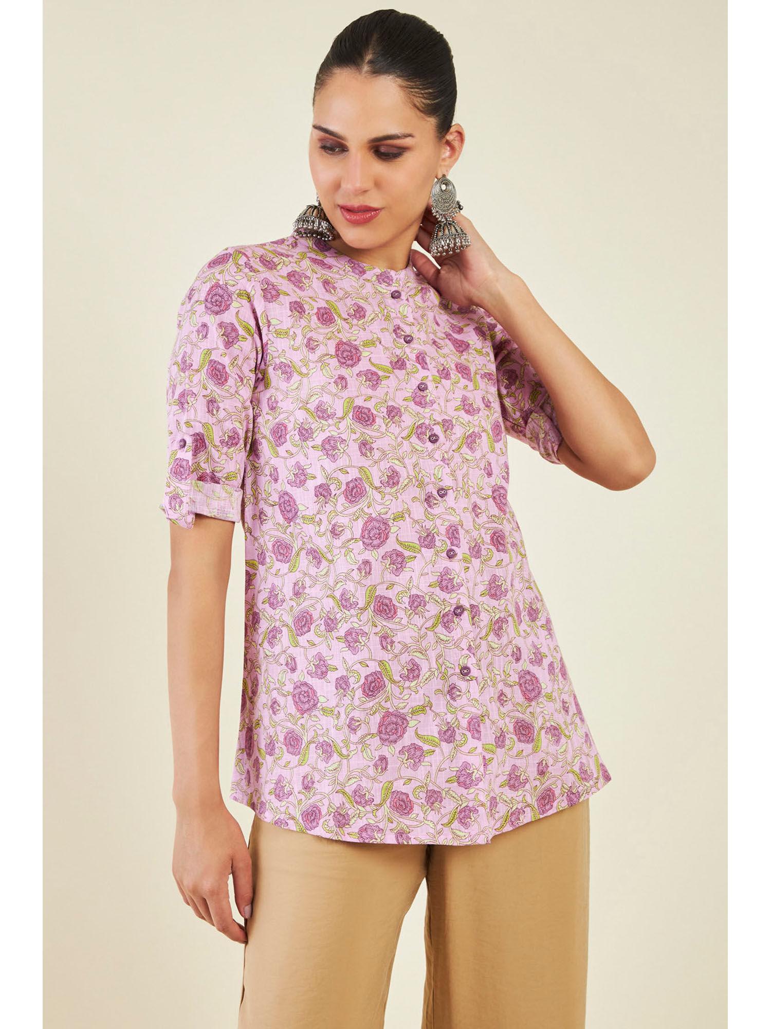 women pink cotton printed tunic