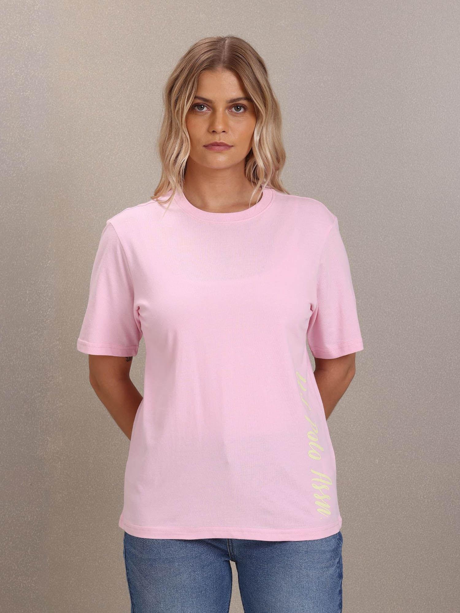 women pink crew neck solid t-shirt