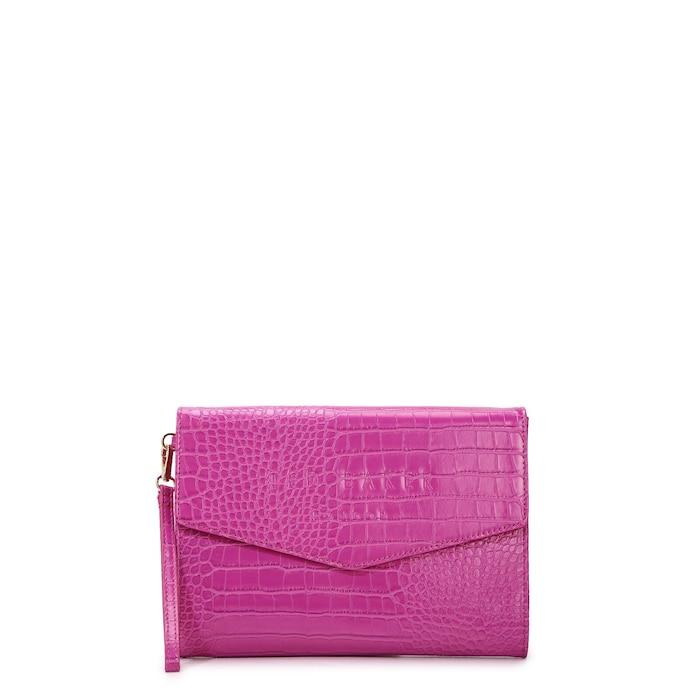 women pink croc-skin patterned envelope wallet