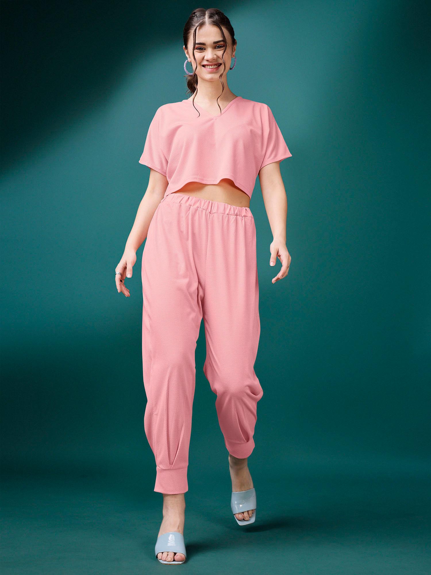 women pink crop top & joggers co-ord (set of 2)