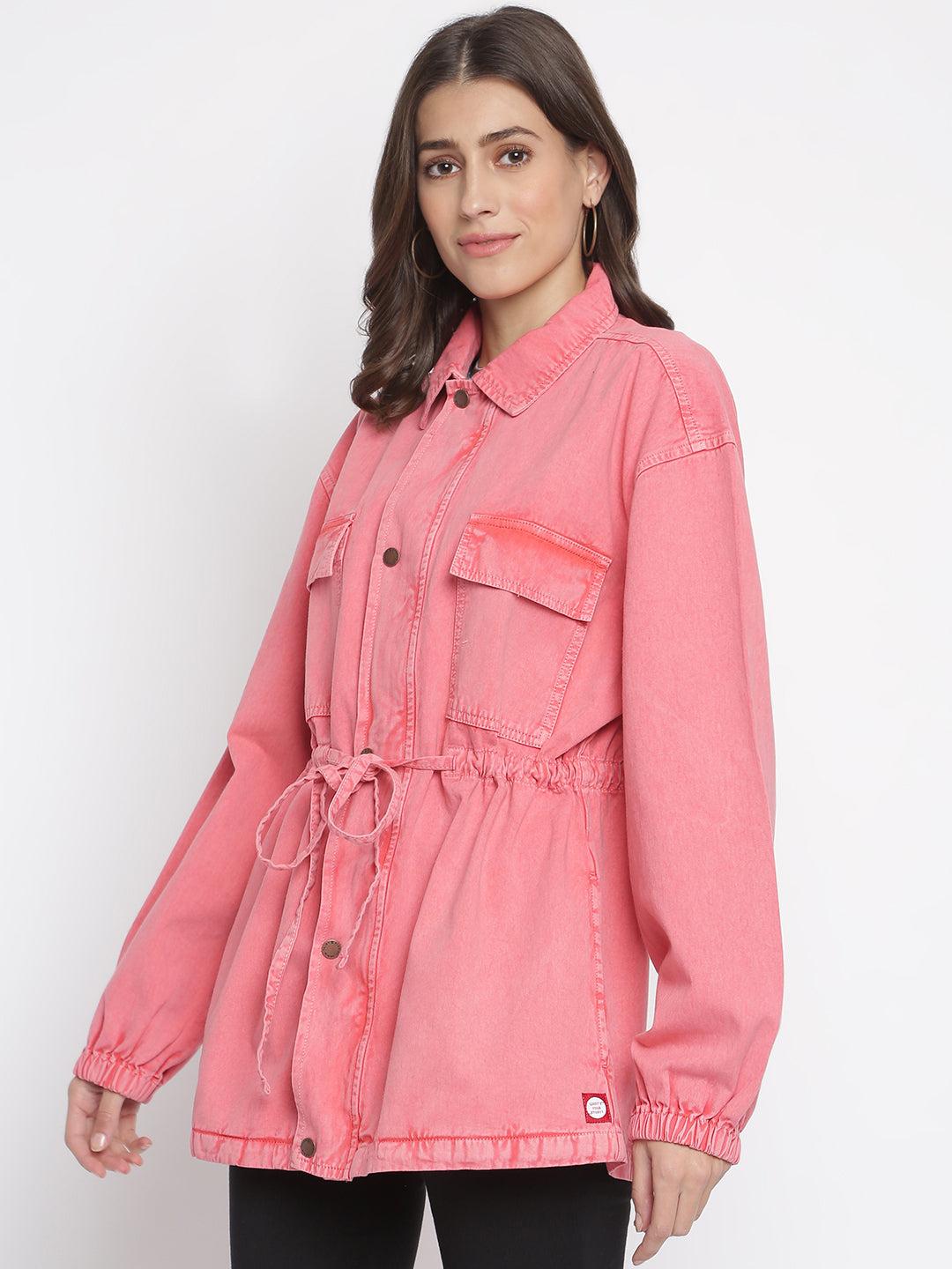 women pink denim jacket