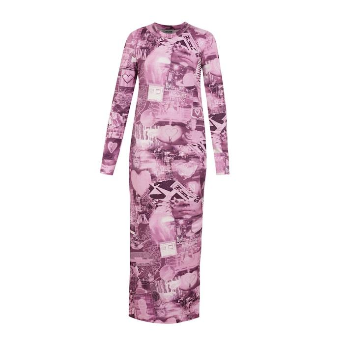 women pink digital print maxi bodycon dress
