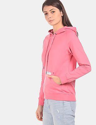 women pink drawstring hood raglan sleeve sweatshirt