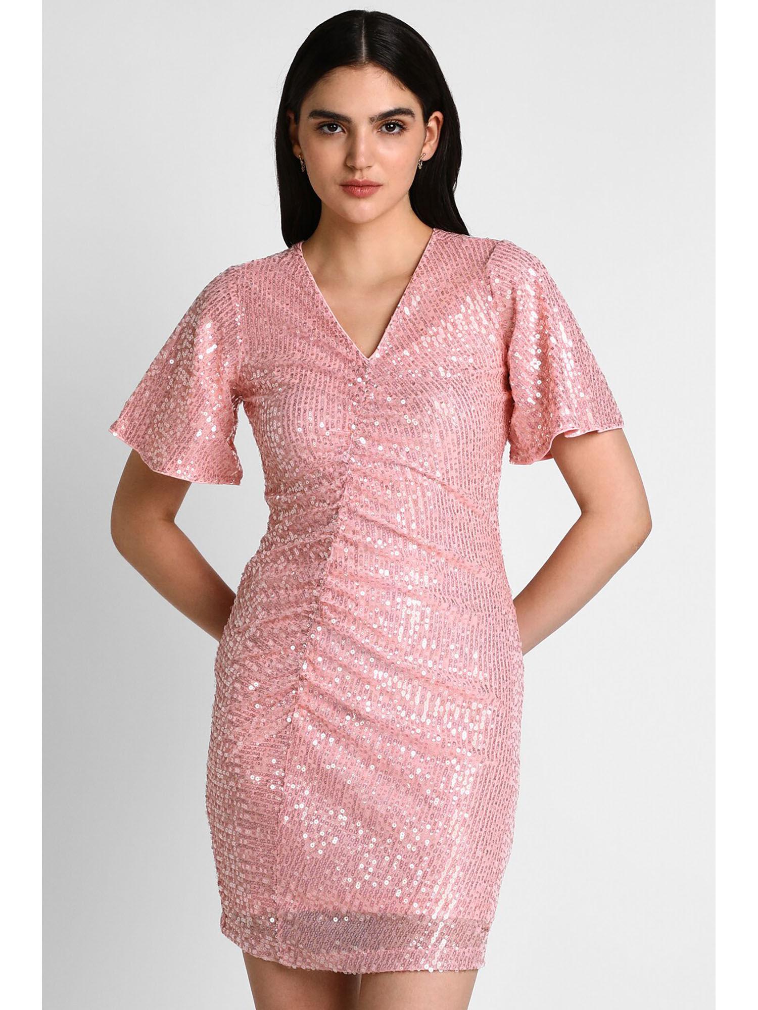 women pink embellished party dress