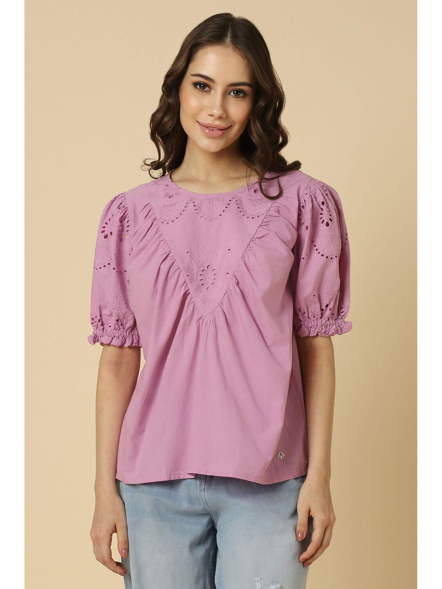 women pink embroidered casual top