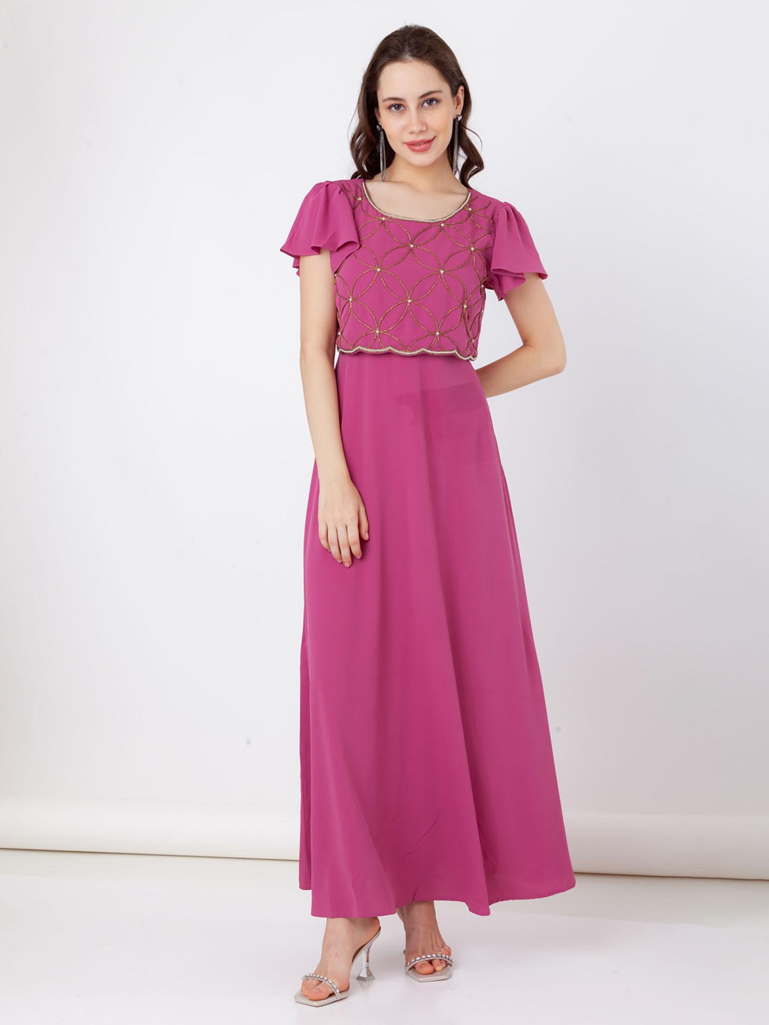 women pink embroidered maxi dress