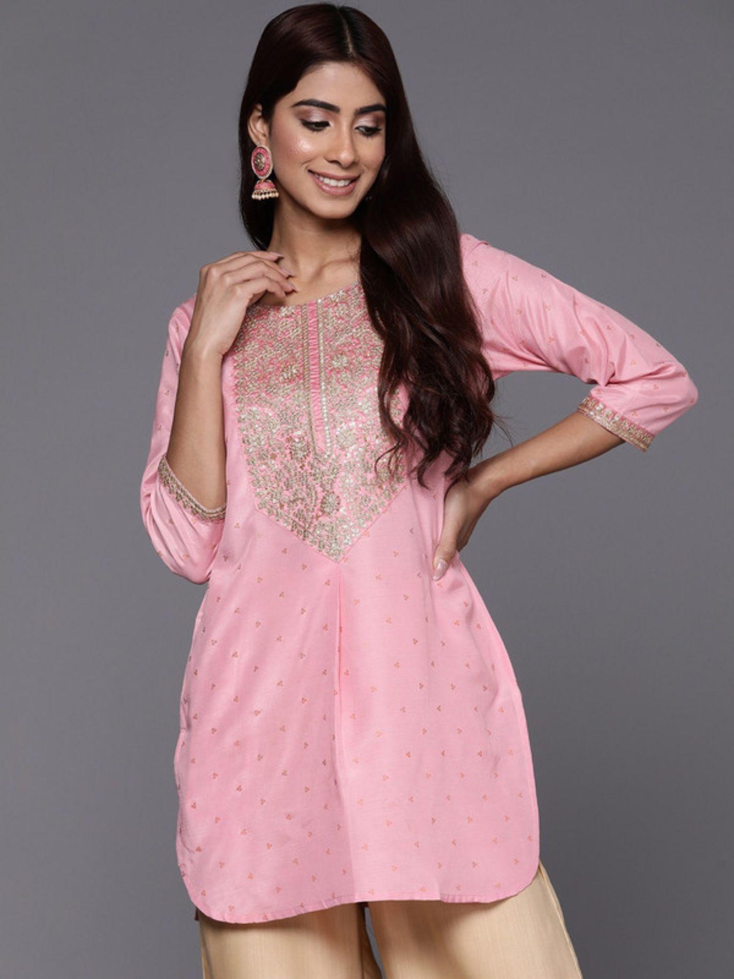 women pink embroidered tunic