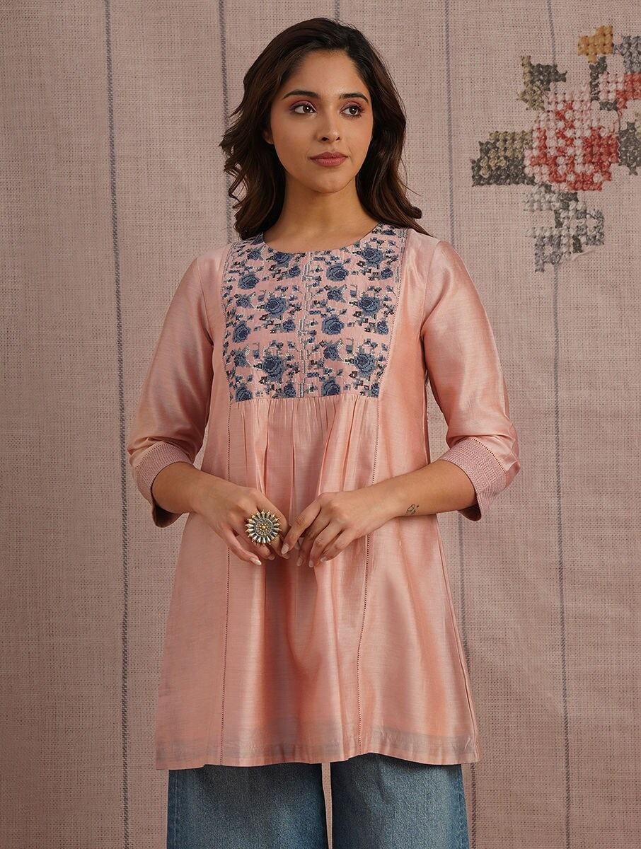 women pink embroidered tunics