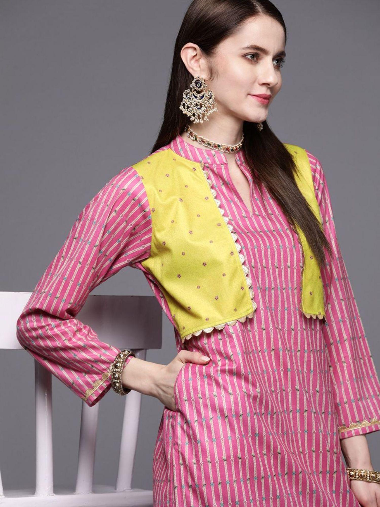 women pink ethnic motifs velvet sharara set