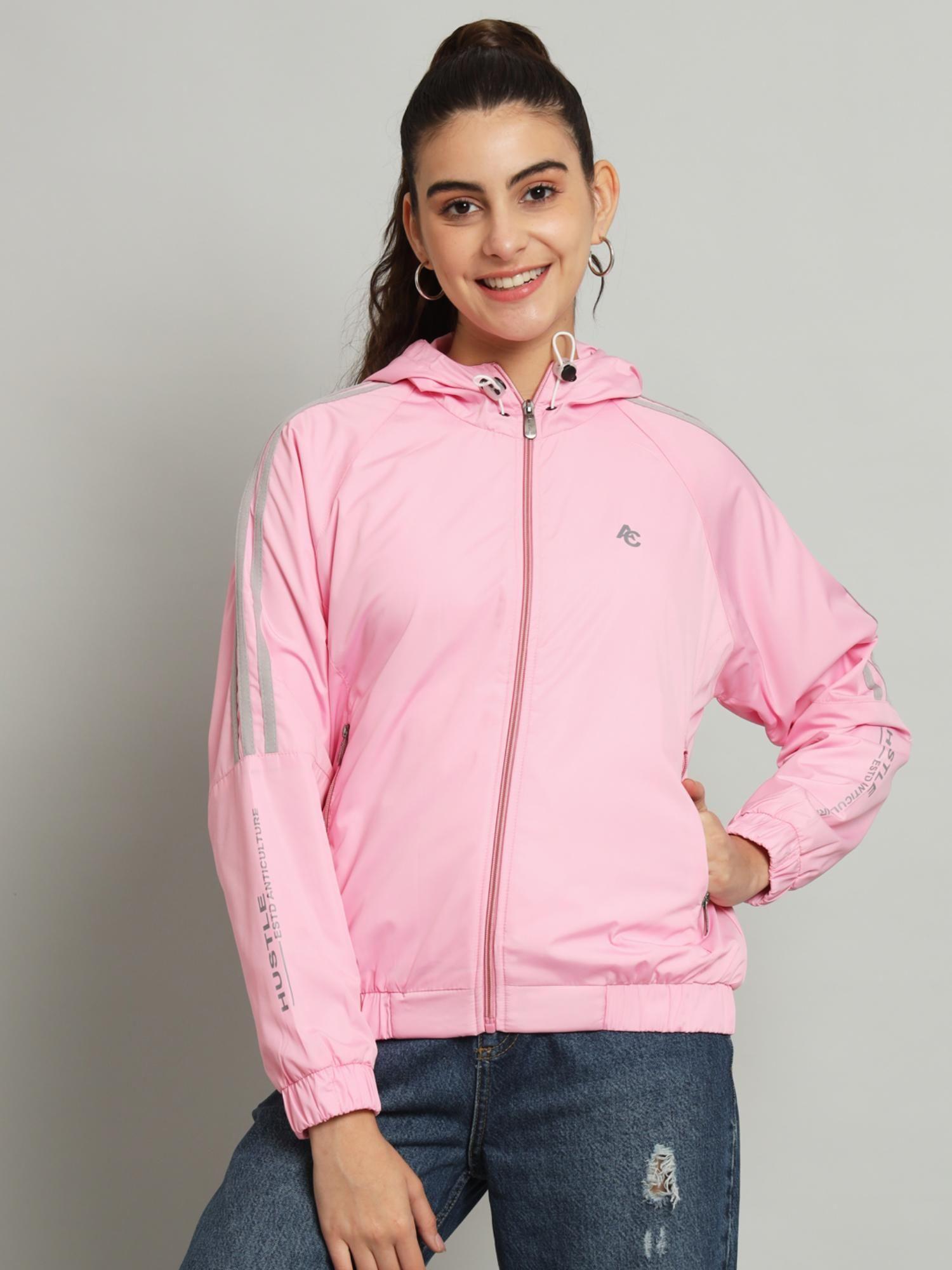 women pink fleece long sleeves regular jackets