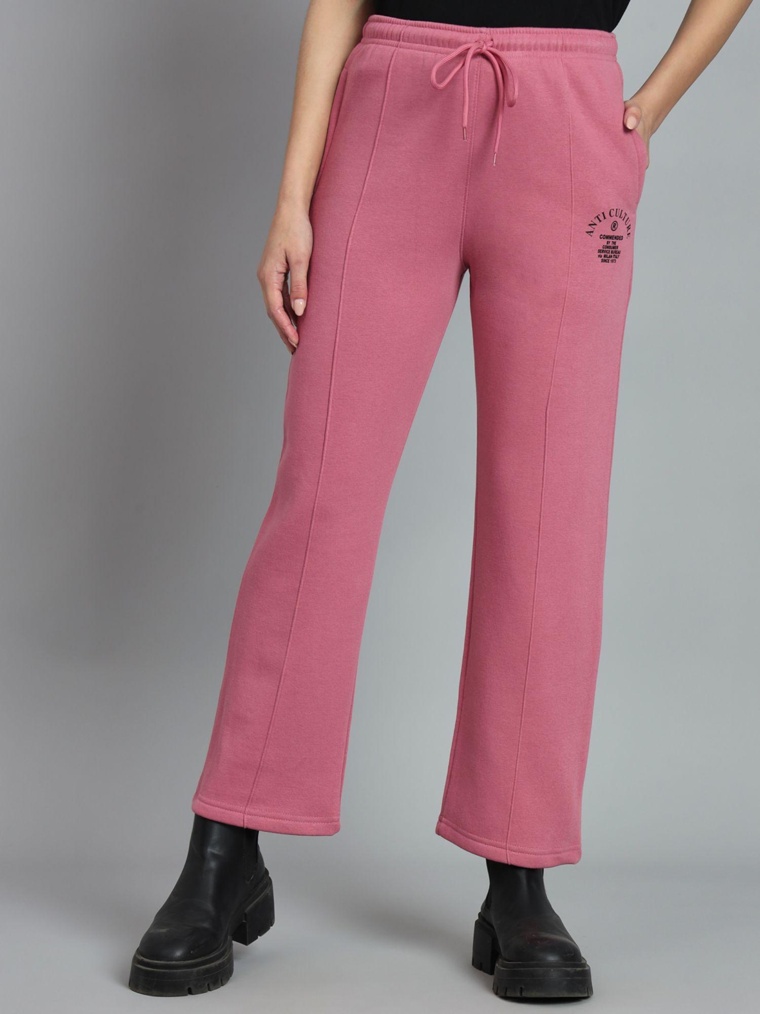 women pink fleece relaxed fit trousers