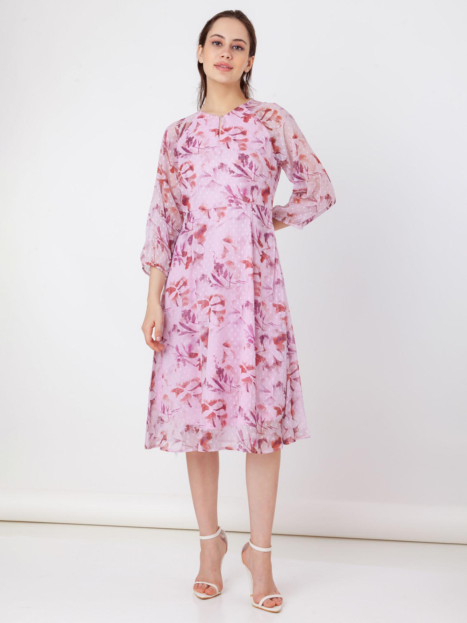 women pink floral midi dress