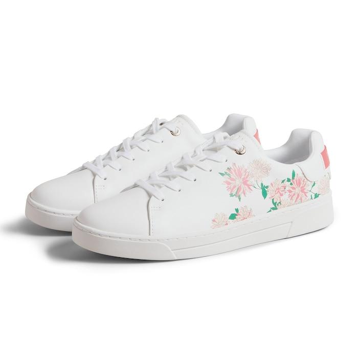 women pink floral print cupsole trainers