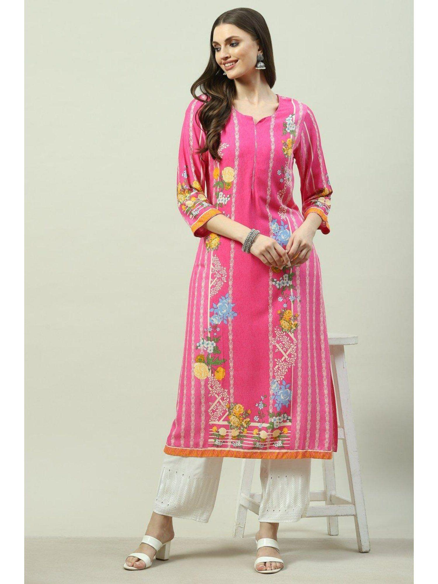 women pink floral printed kurta