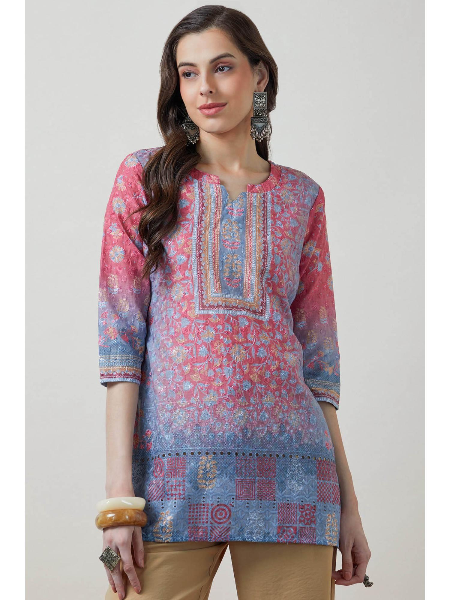 women pink floral printed regular fit cotton kurti