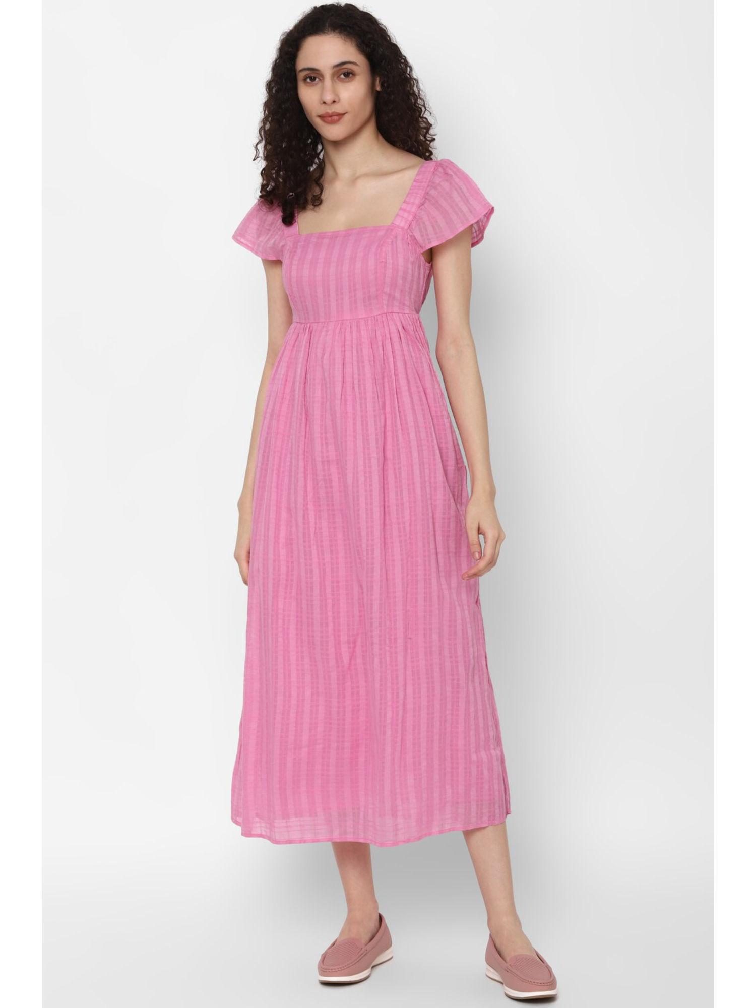 women pink flutter sleeve midi dress