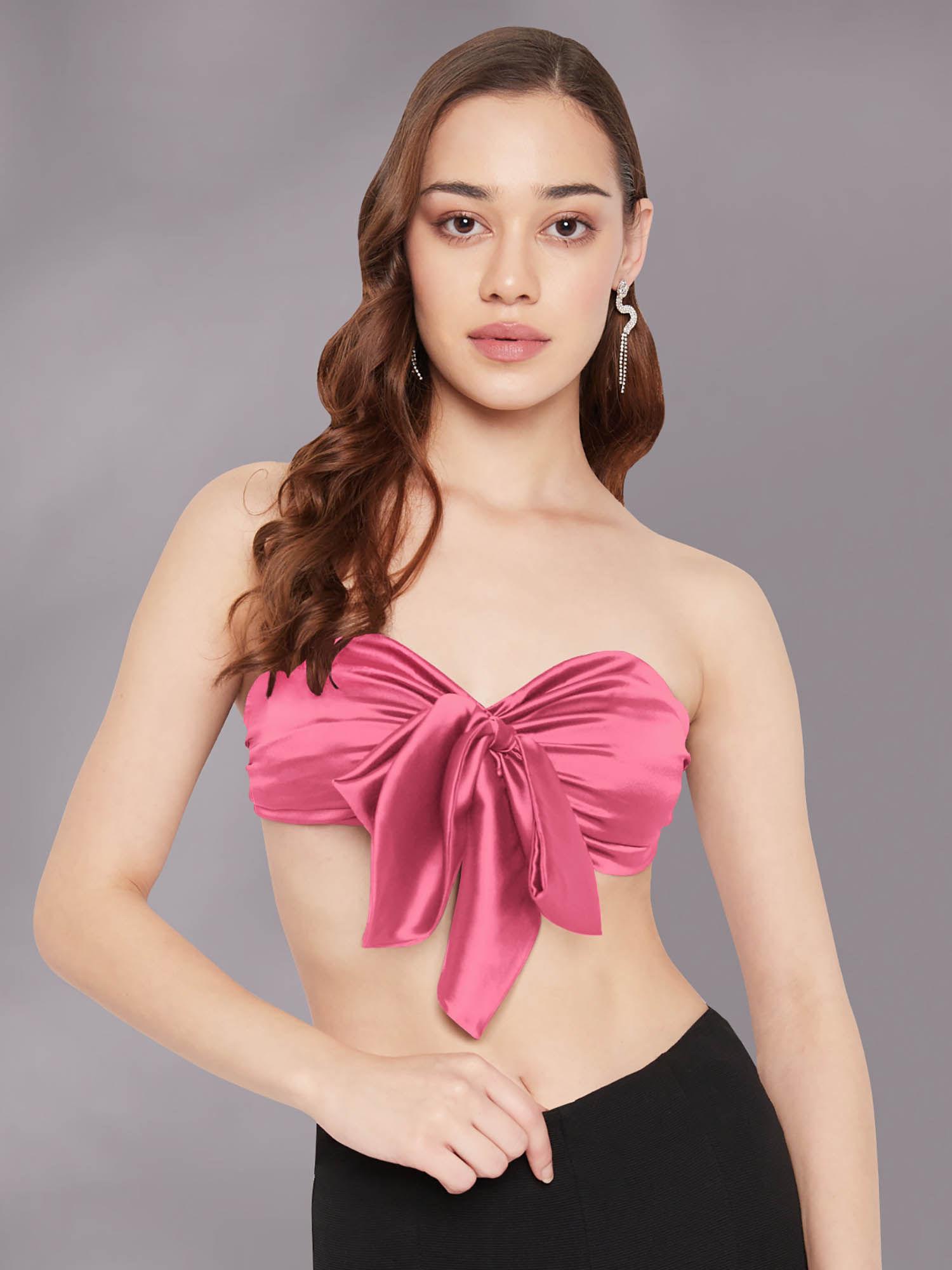 women pink front knotting bralette top