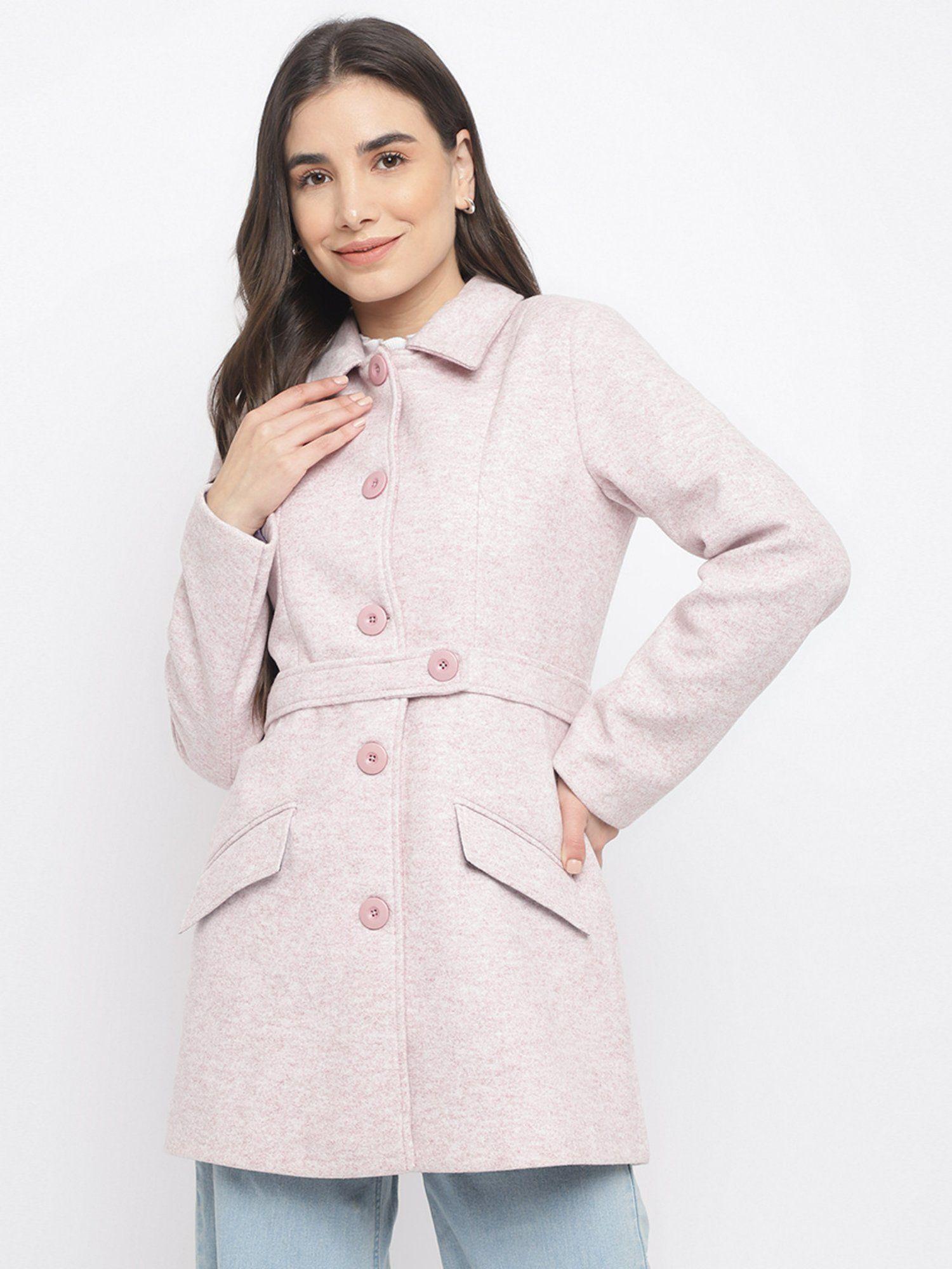 women pink full sleeve over coat