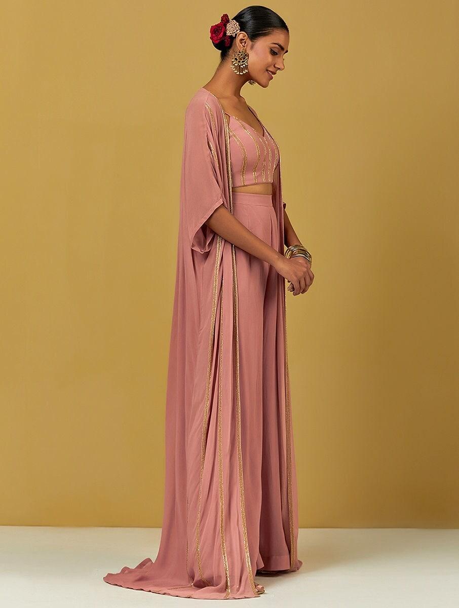 women pink georgette full length palazzo