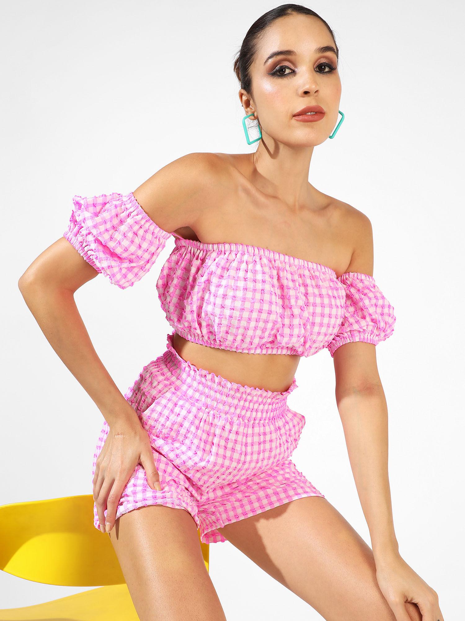 women pink gingham co-ord (set of 2)