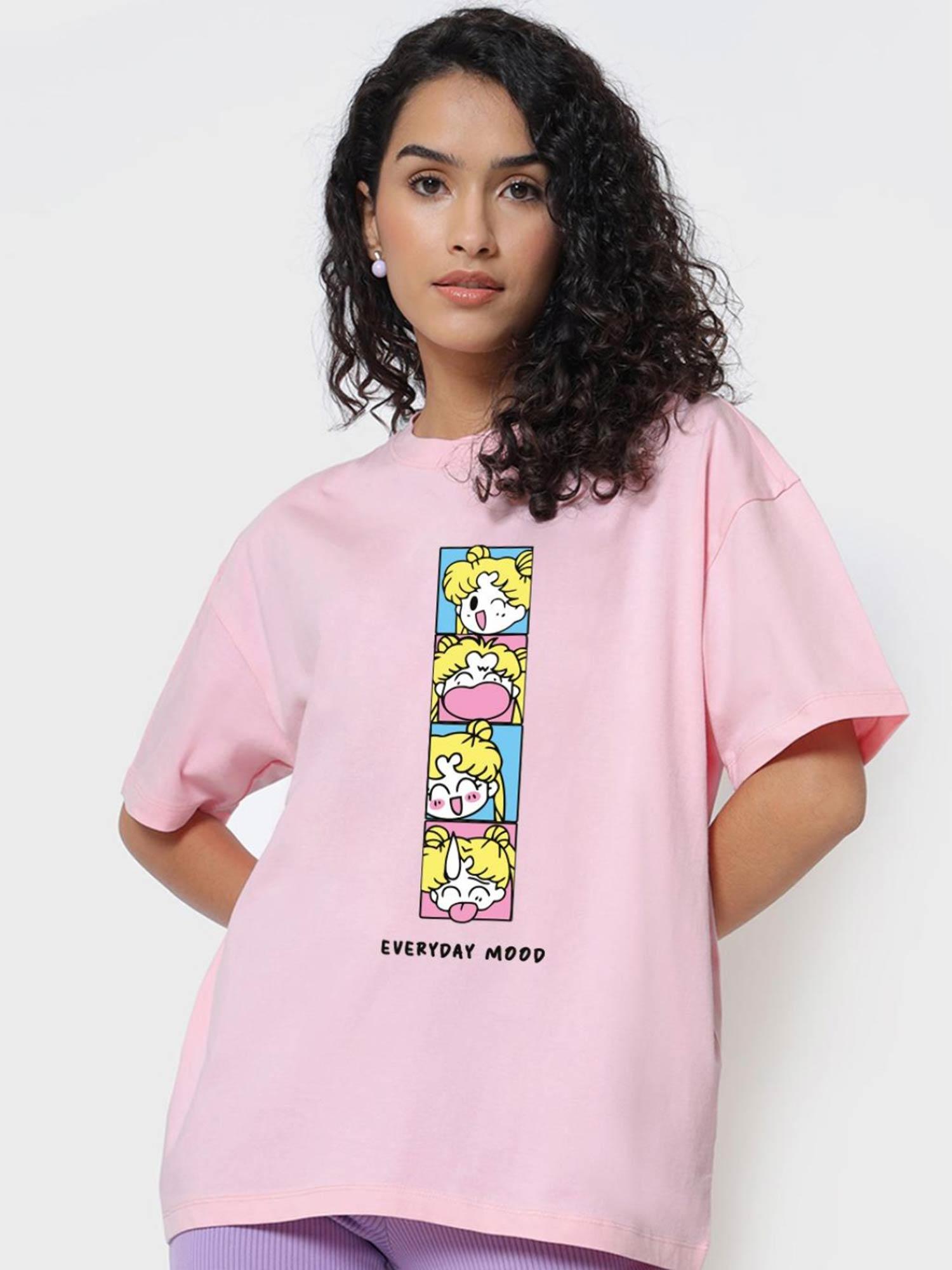 women pink graphic oversized t-shirt