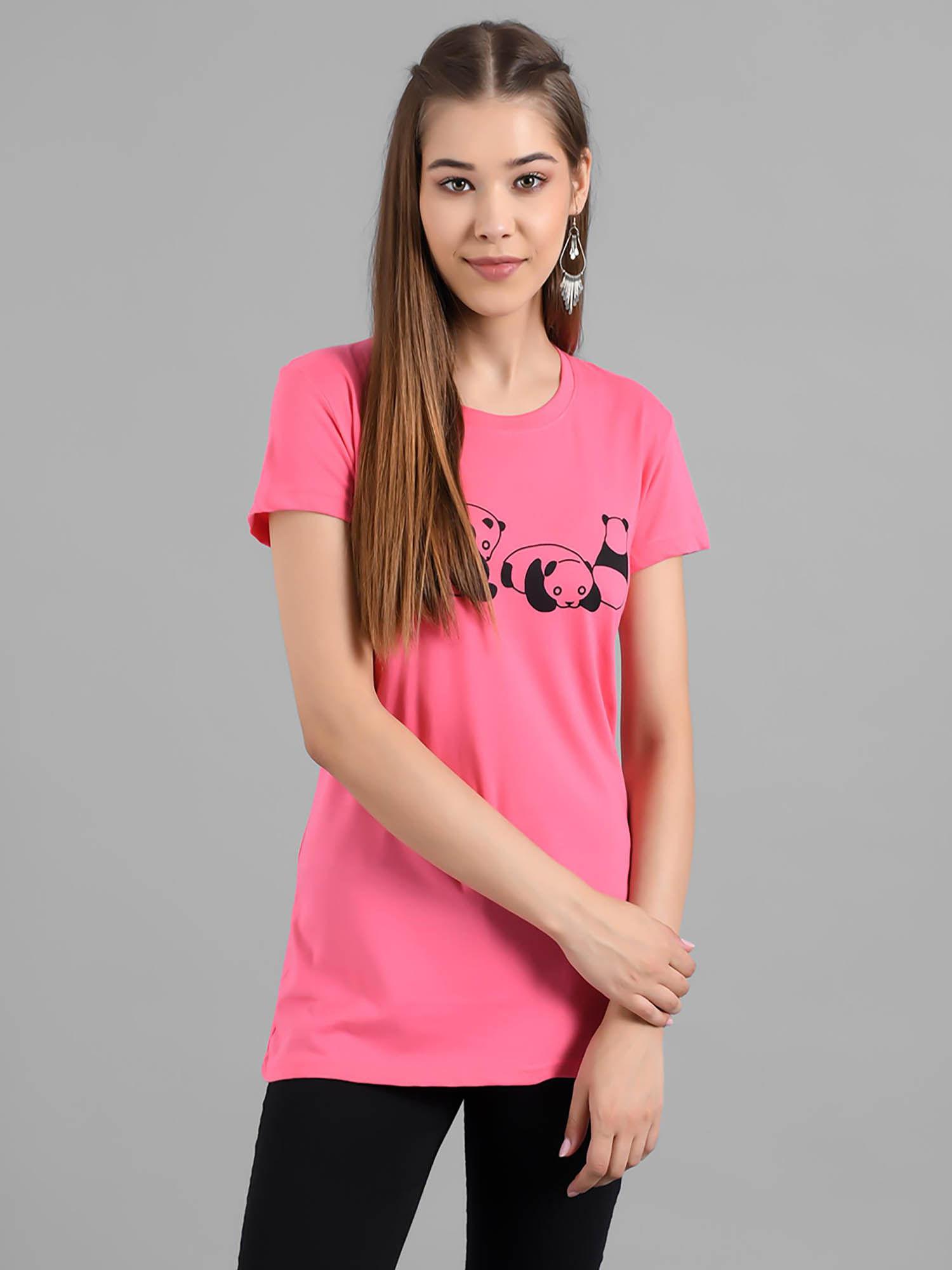 women pink half sleeves round neck printed t-shirt