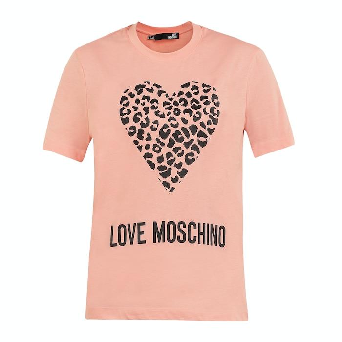 women pink heart-shape animal print t-shirt