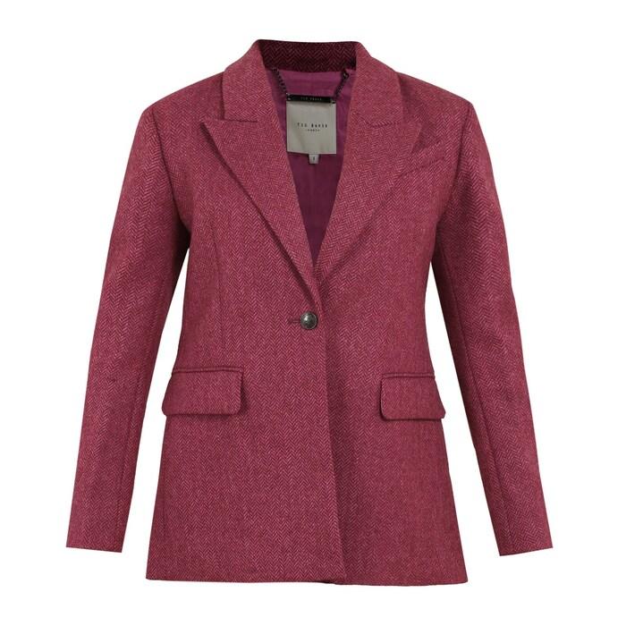 women pink herringbone single-breasted relaxed blazer