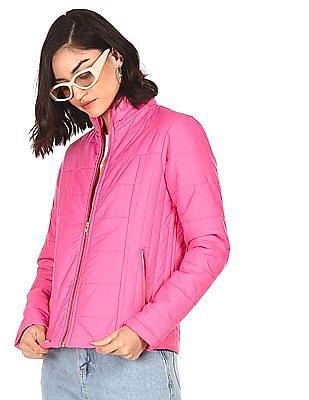 women pink high neck quilted jackets